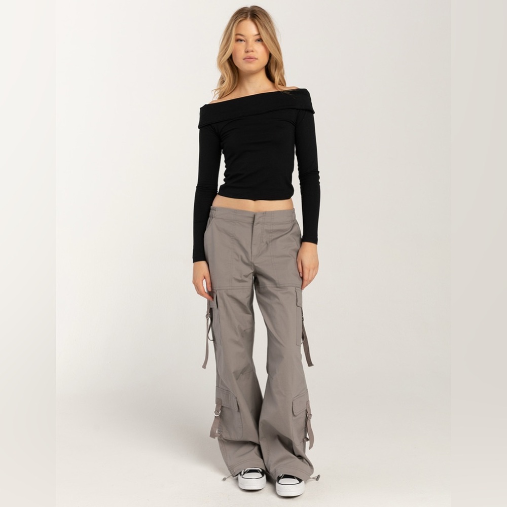 FULL TILT Fold Over Off The Shoulder Womens Long Sleeve Top - Picture 4 of 4